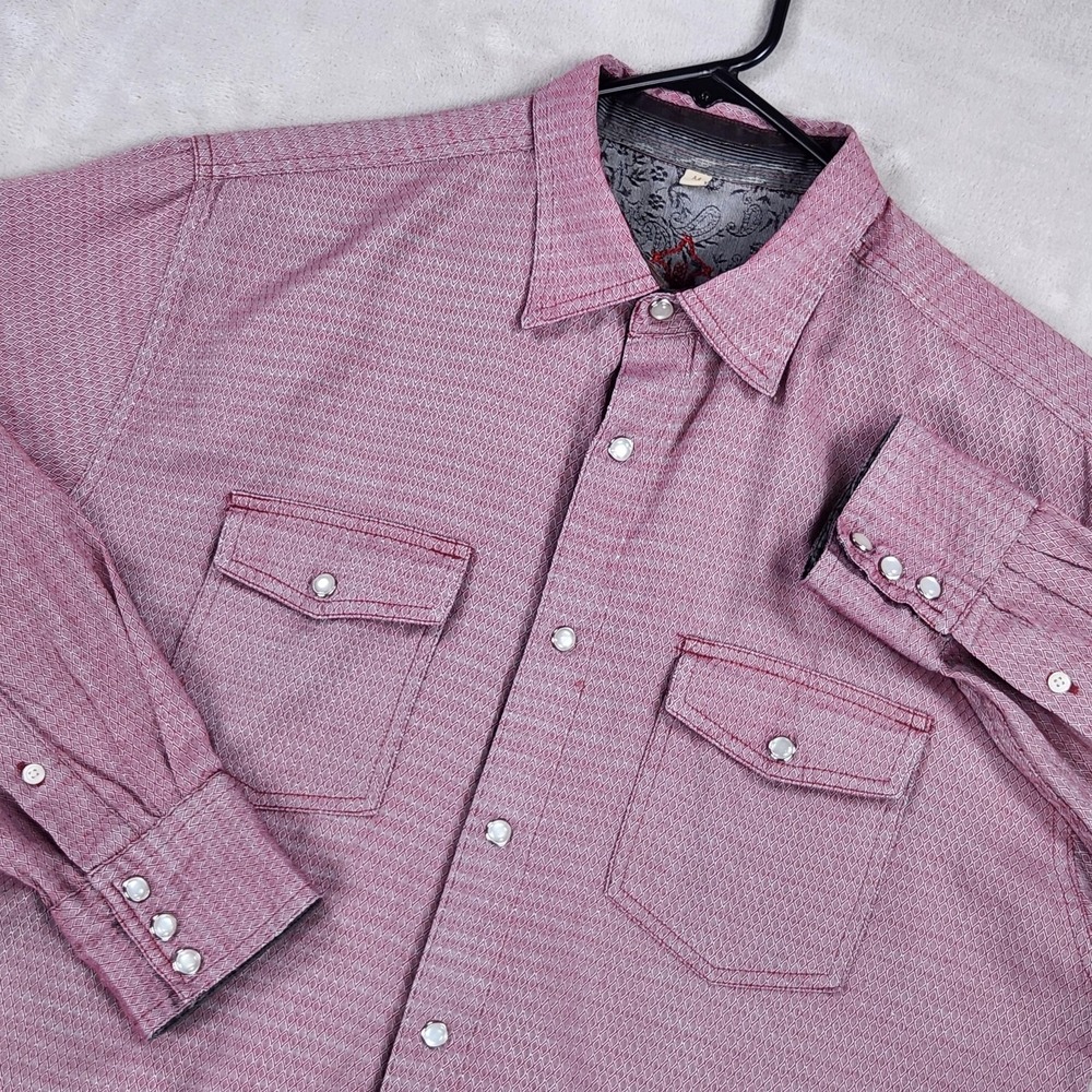 Scully Shirt Mens Medium Pink Western Pearl Snap Long Sleeve Contrast Cuff